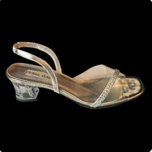 Pierre Dumas Clear Heel Sandals - Rhinestone Strap Glam - Size 8.5M (1283-4)